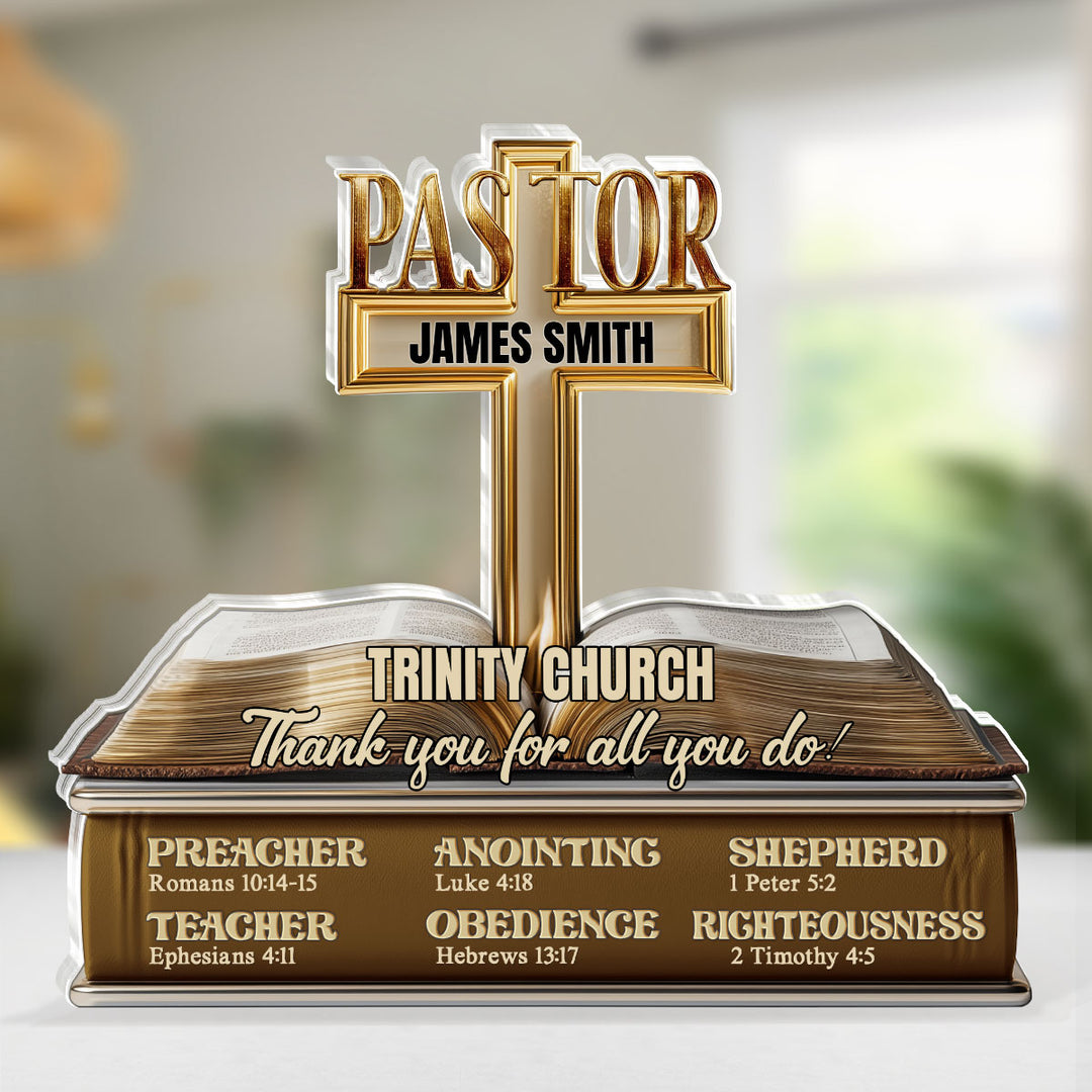 My Preacher, Teacher, & Shepherd, Gift For Pastor | Personalized Custom Shaped Squared Acrylic Plaque