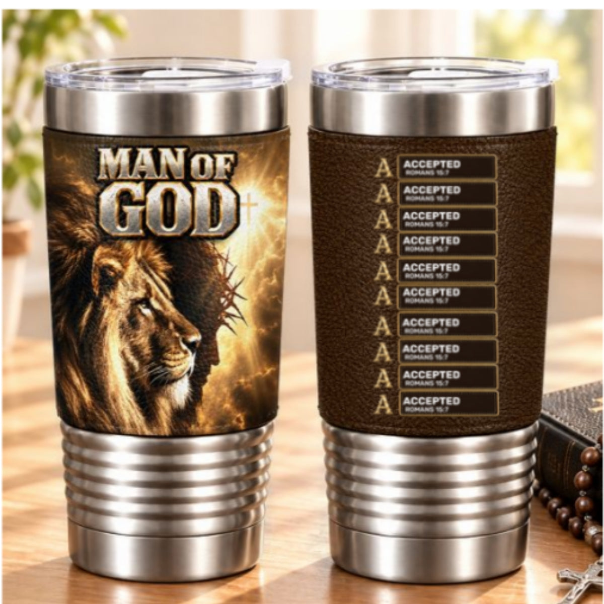 Man Of God, Gift For Him | Personalized 20oz Leather Wrapped Tumbler