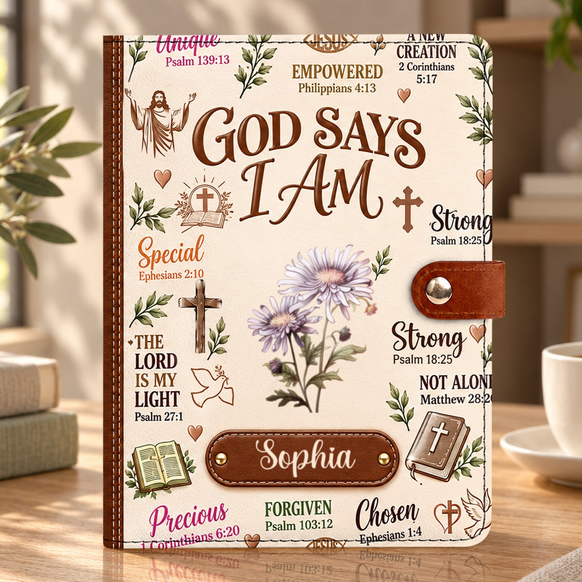 God Says I Am, Gift For Women | Personalized Leather Notebook Cover With Pocket