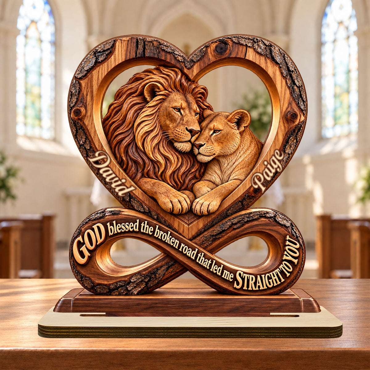 God Blessed The Broken Road That Led Me Straight To You, Annieversary Gifts For Couples | Personalized 2-Layer Wood Plaque With Flat Base