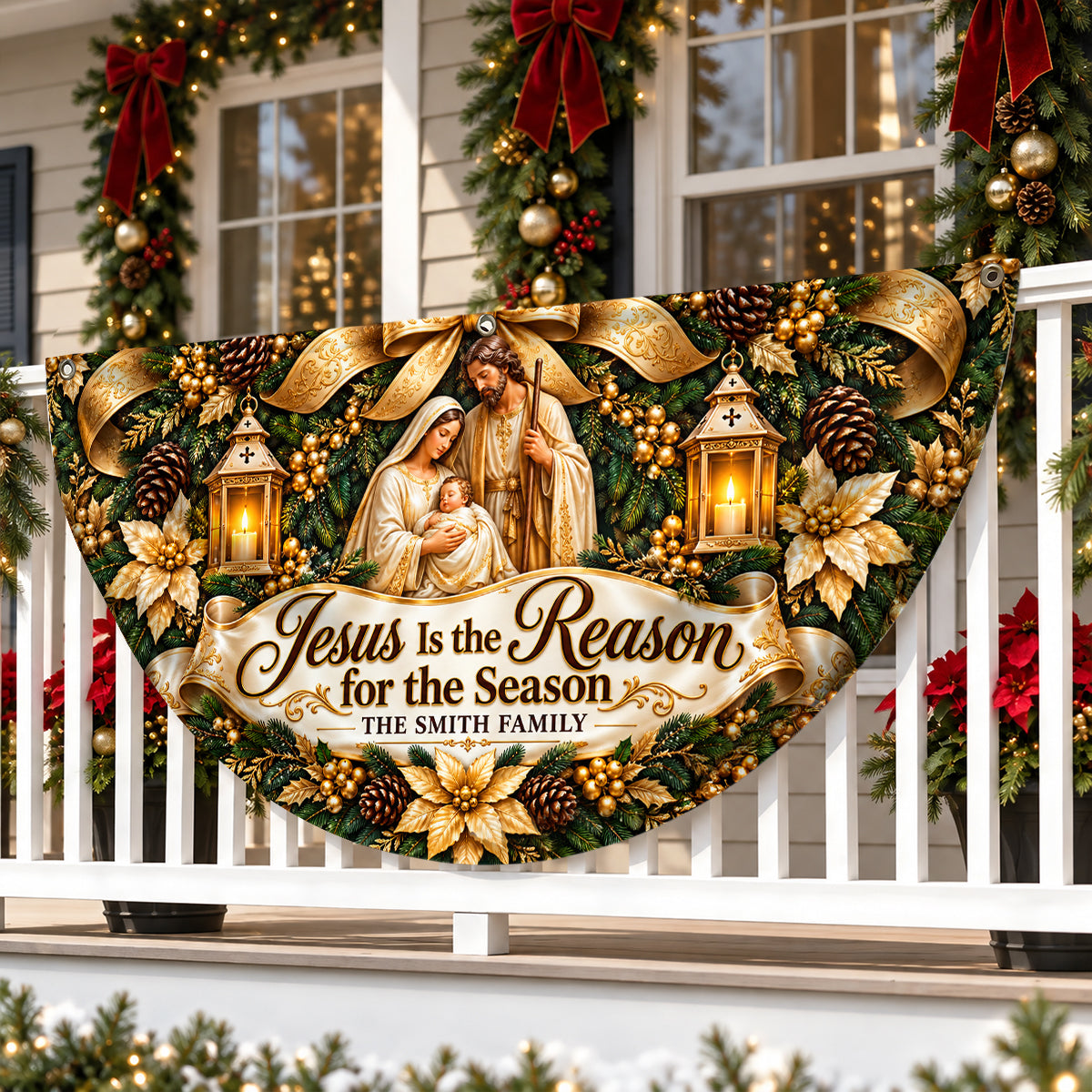 Jesus Is The Reason For The Season, Gift For Family | Personalized Non-Pleated Fan Flag