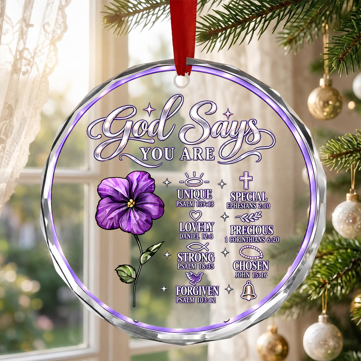 God Says You Are, Gift For Her | Personalized 1-Side Round Glass Ornament