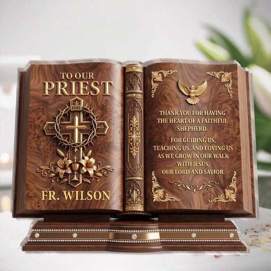 To Our Priest For Having The Heart Of A Faithful Shepherd, Gift For Priest | Personalized Custom Shaped Acrylic Plaque