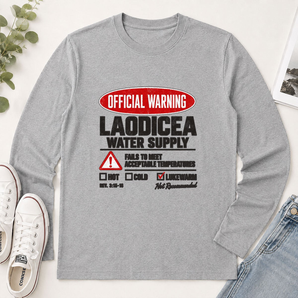 Official Warning Laodicea Water Supply, Gift For Bible Study Leader | 2D Unisex Long Sleeve