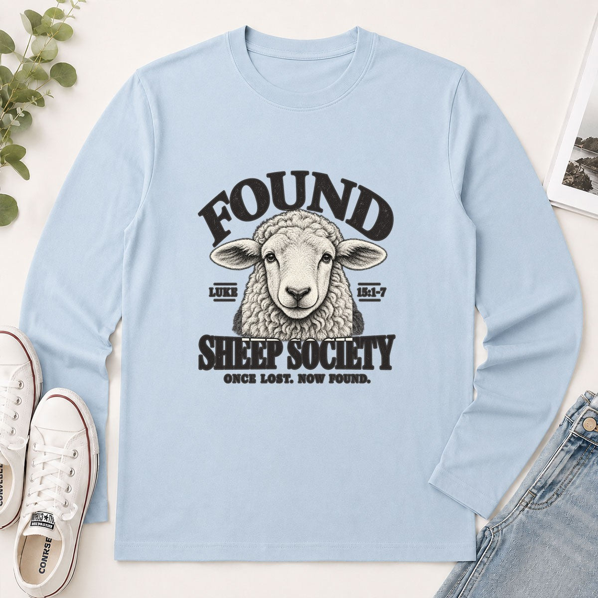 Found Sheep Society Once Lost Now Found, Gift For New Believer | 2D Unisex Long Sleeve