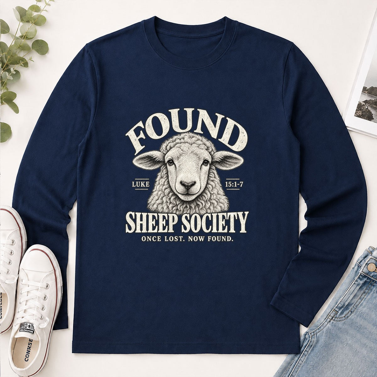 Found Sheep Society Once Lost Now Found, Gift For New Believer | 2D Unisex Long Sleeve