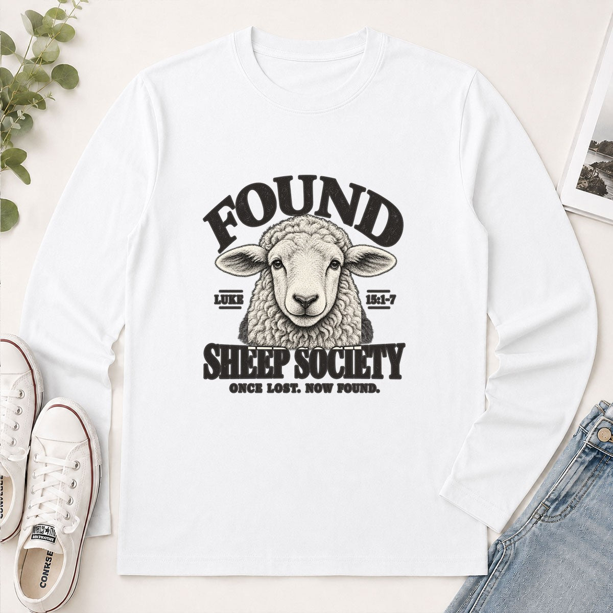 Found Sheep Society Once Lost Now Found, Gift For New Believer | 2D Unisex Long Sleeve