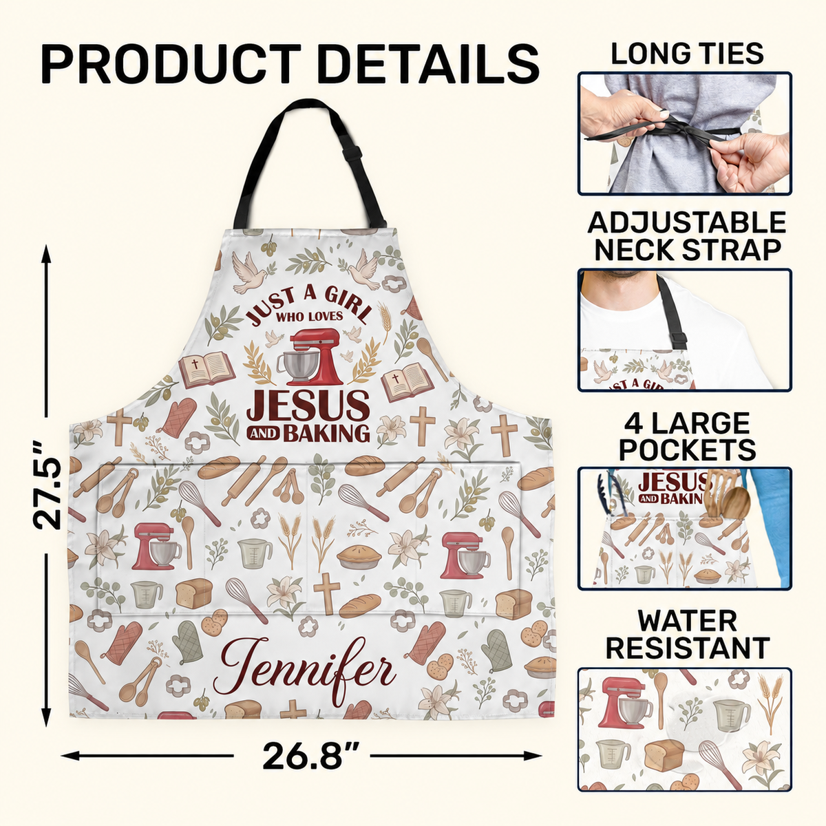 Just A Girl Who Loves Jesus and Baking, Gift For Women | Personalized Apron With Pocket