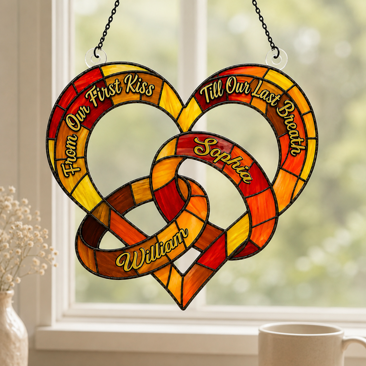 Interlocking Rings Heart, Love of Connection | Personalized Acrylic Suncatcher