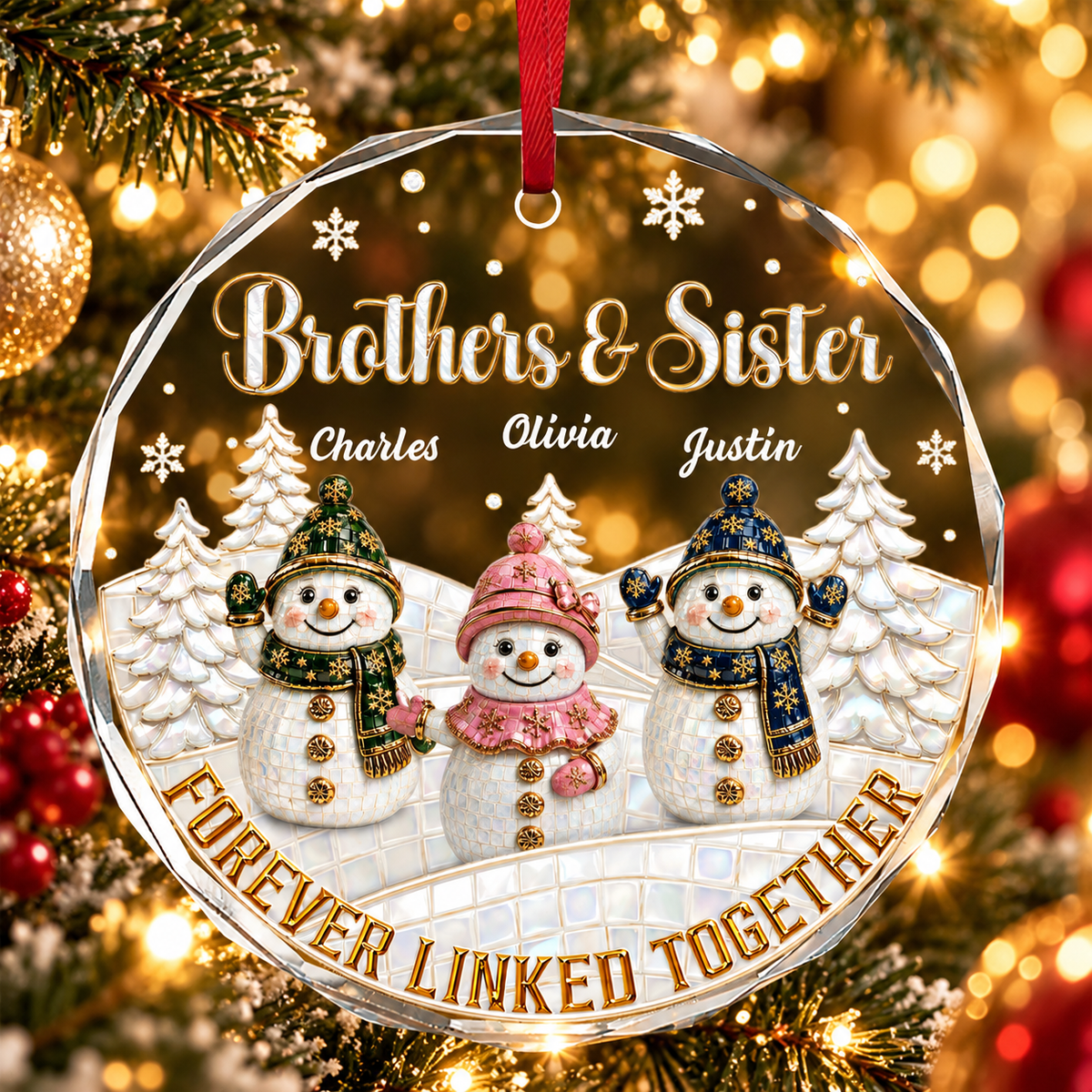 Forever Our Bond, Christmas Gifts For Siblings - Personalized Round Shaped Glass Ornament
