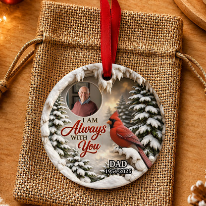 Cardinal In Winter, Gift For Family - Personalized Round Shaped Ceramic Ornament