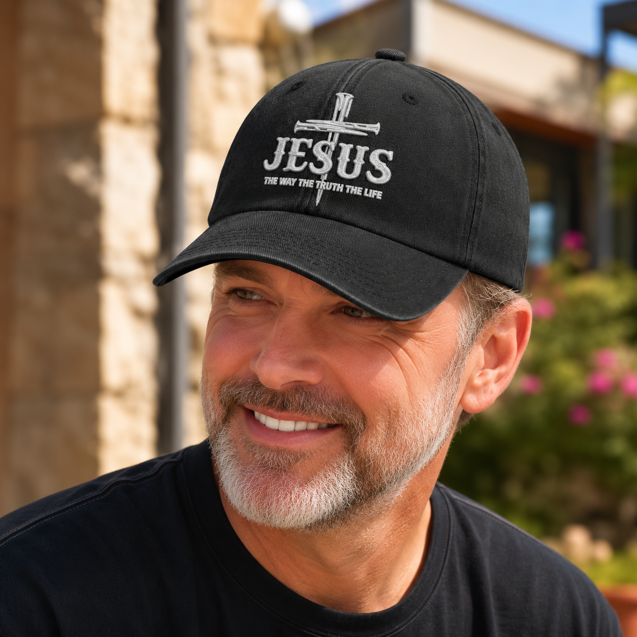 Jesus The Way The Truth The Life, Gift of Faith | Personalized Vintage Washed Denim Cap