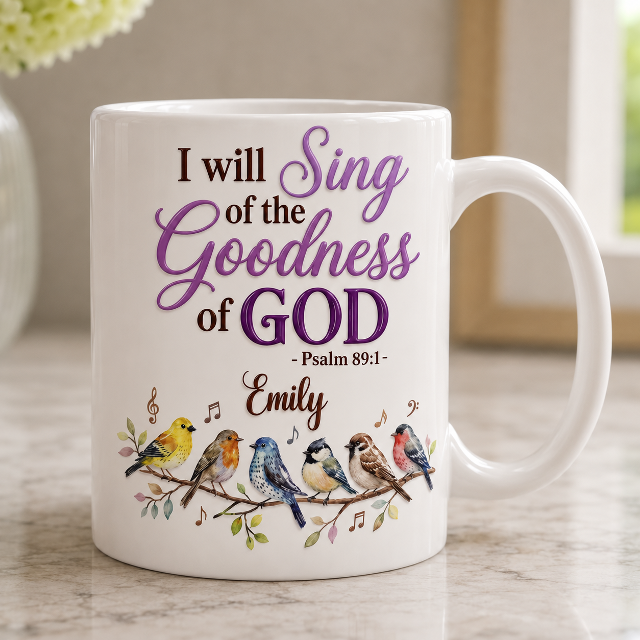 Singing God's Goodness With Birds, Gift of Praise | Personalized Ceramic Coffee Mug