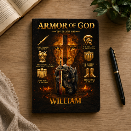 Armor Of God, Gift of Strength | Personalized Leather Cover Notebook