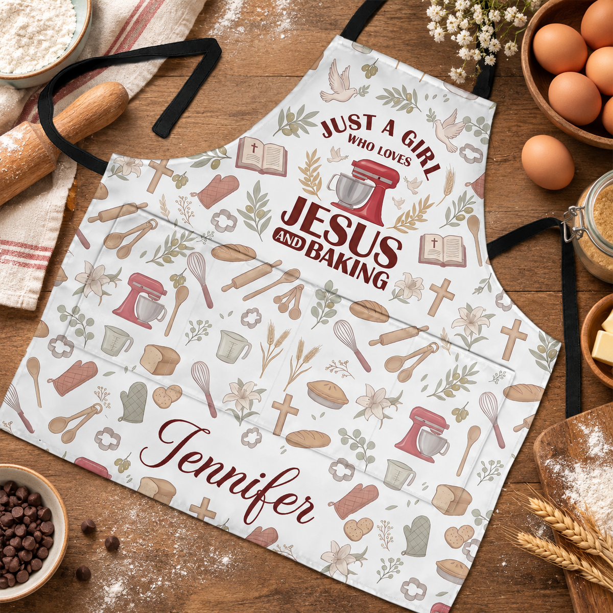 Just A Girl Who Loves Jesus and Baking, Gift For Women | Personalized Apron With Pocket