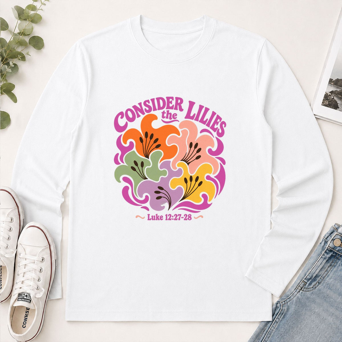 Consider The Lilies, Gift For Garden Lover | 2D Unisex Long Sleeve