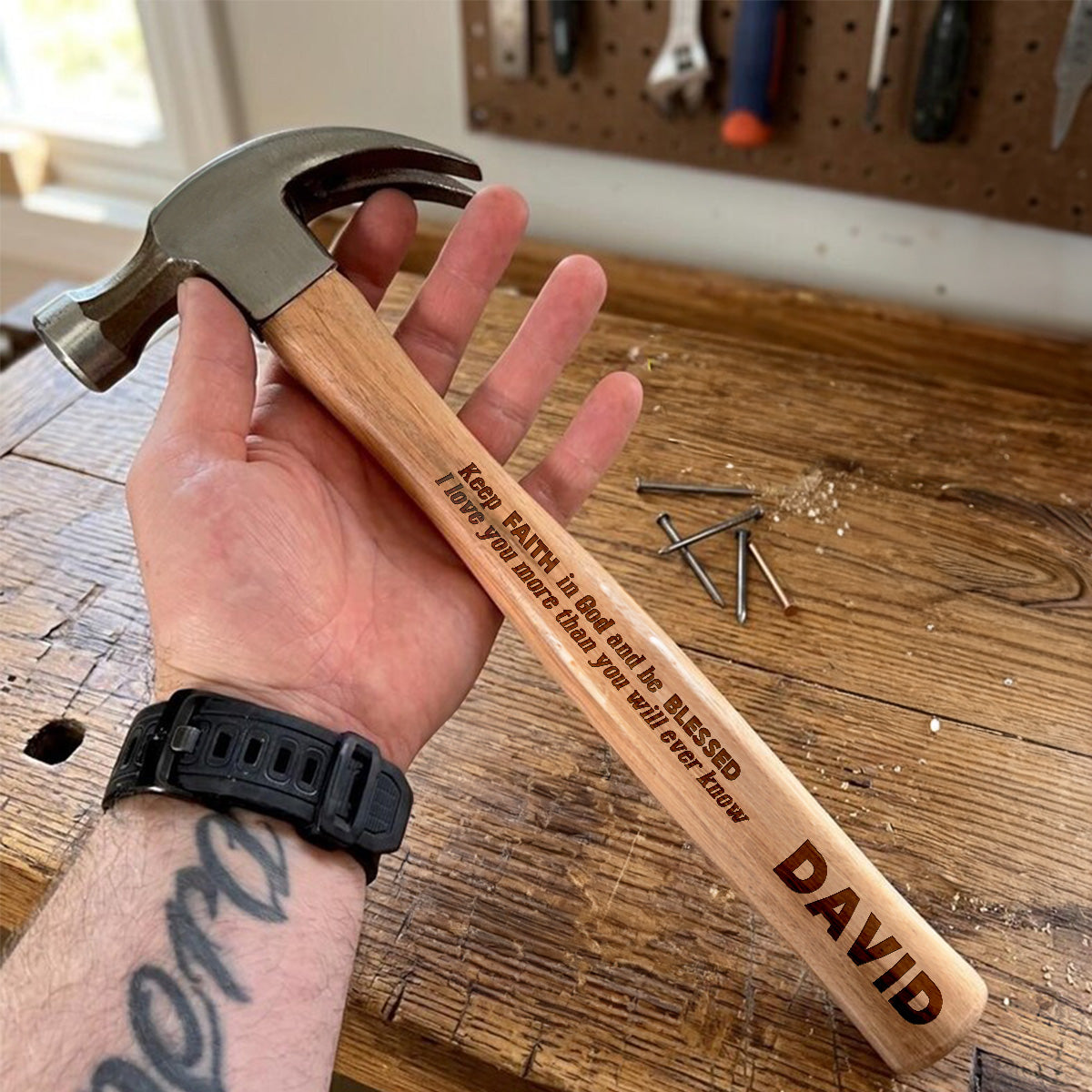 Keep Faith In God And Be Blessed | Personalized Wooden Hammer