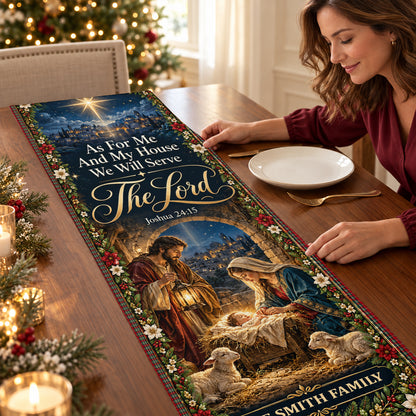 As For Me And My House We Will Serve The Lord, Christian Chrismas Gifts For Grandma, Family | Personalized Table Runner