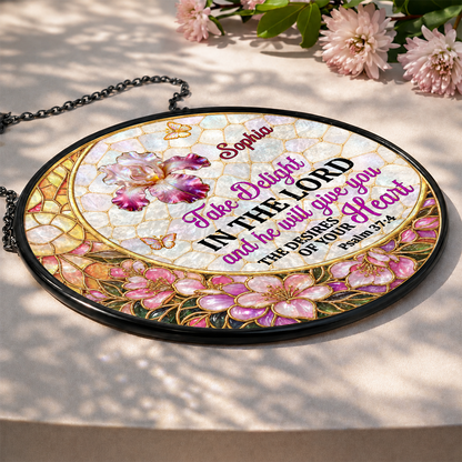 Take Delight In The Lord, Christian Gifts For Mom | Personalized Stained Glass Window Hanging Suncatcher