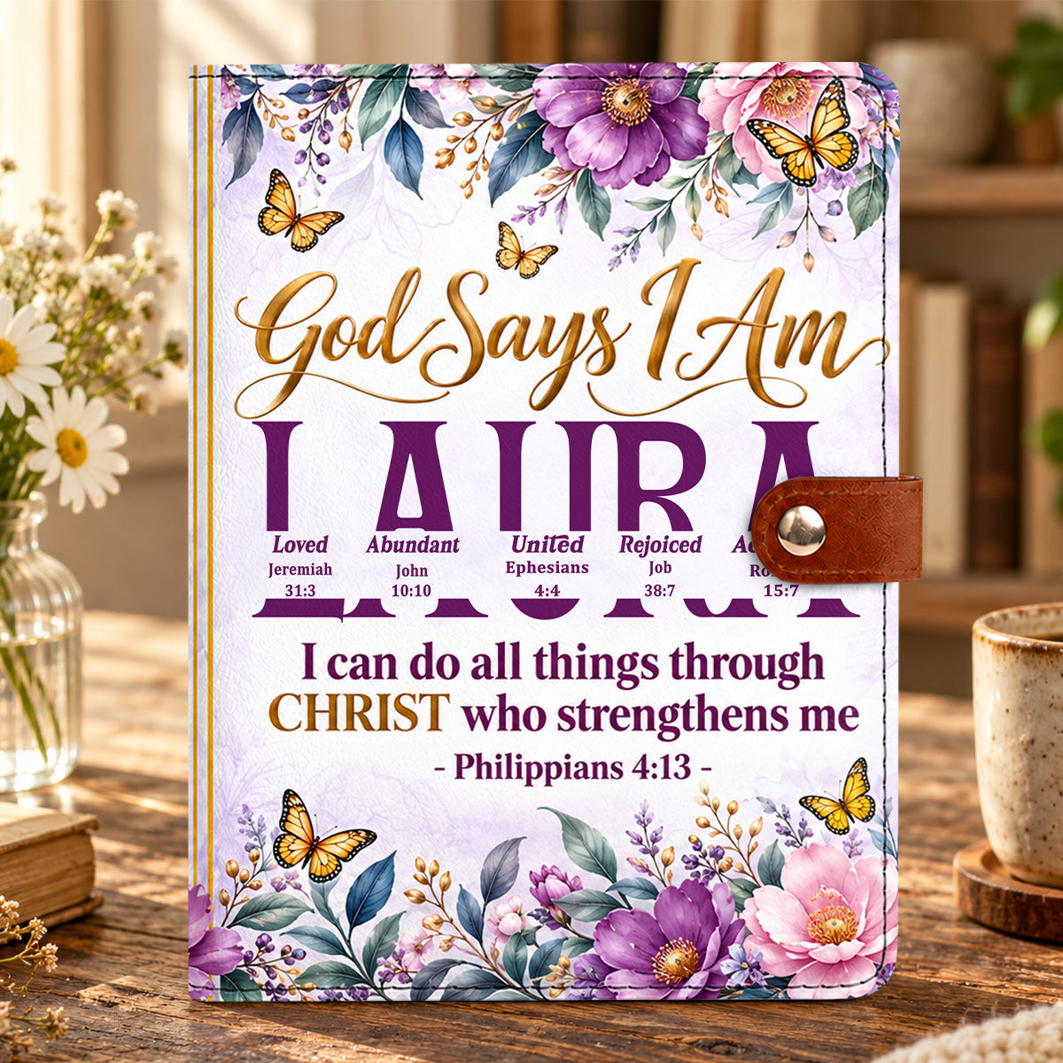 God Says I Am, Personalized Gift For Daughter | Personalized Leather Notebook Cover With Pocket