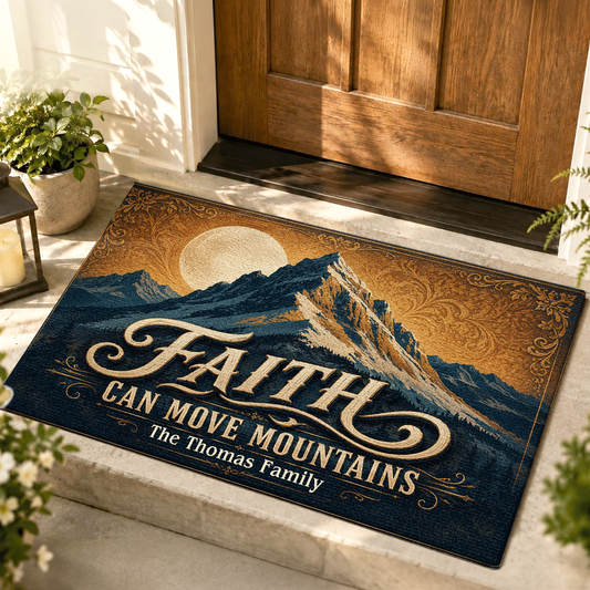 Faith Can Move Mountains, Gift For Family | Personalized Doormat