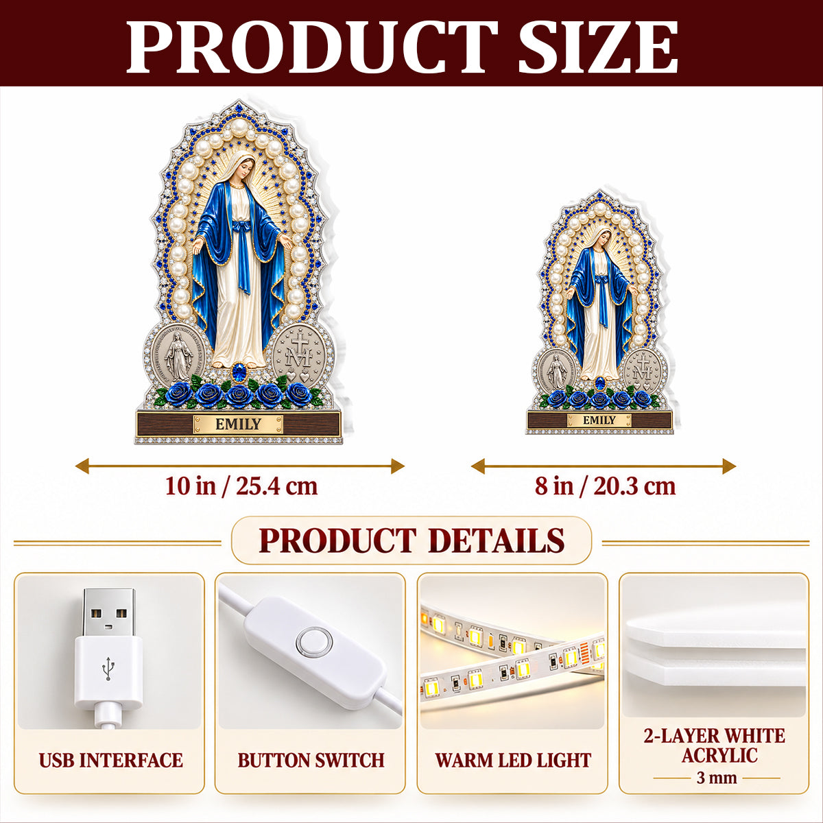 Our Lady Of Grace, Christian Gifts For Mom, Daughter, Grandma, Sister, Wife | Personalized Light Box