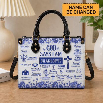 God Says I Am, Gift of Identity | Personalized Leather Handbag
