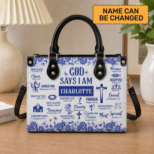 God Says I Am, Gift of Identity | Personalized Leather Handbag