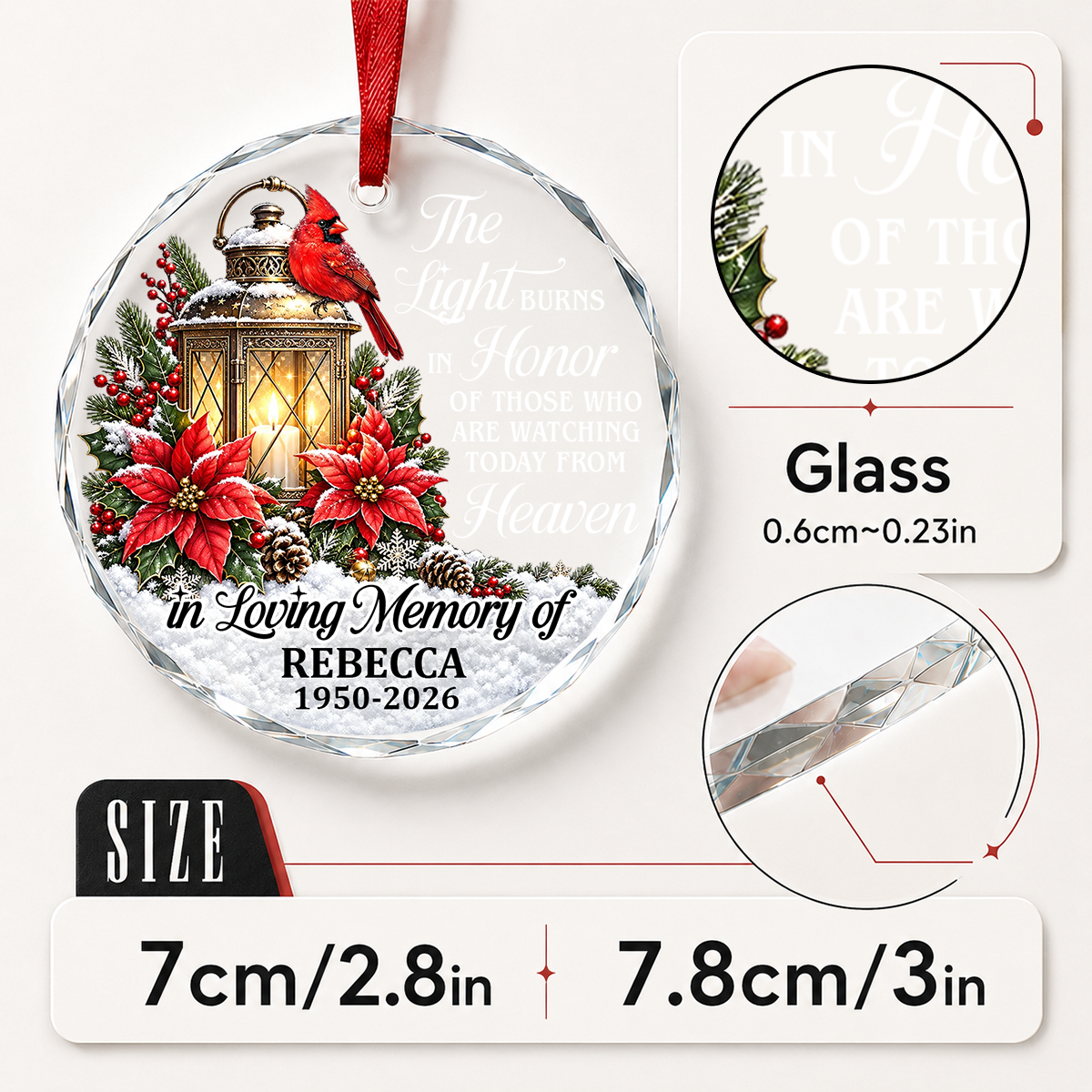 In Loving Memory, Gift For Family | Personalized 1-Side Round Glass Ornament