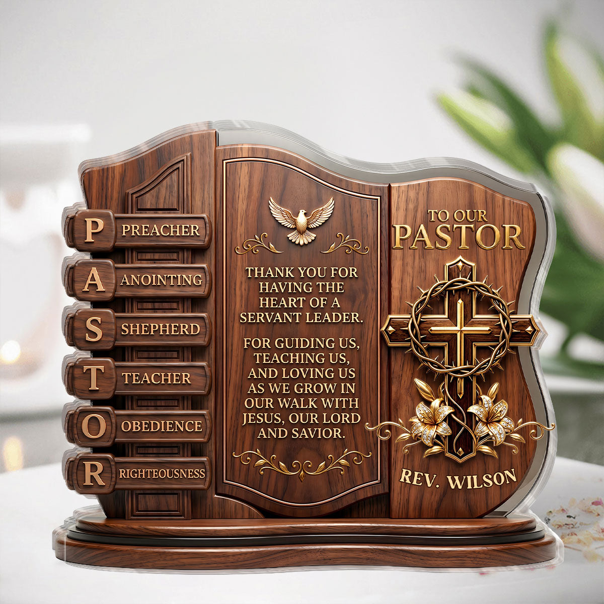 To Our Pastor For Having The Heart Of A Servant Leader | Personalized Custom Shaped Acrylic Plaque