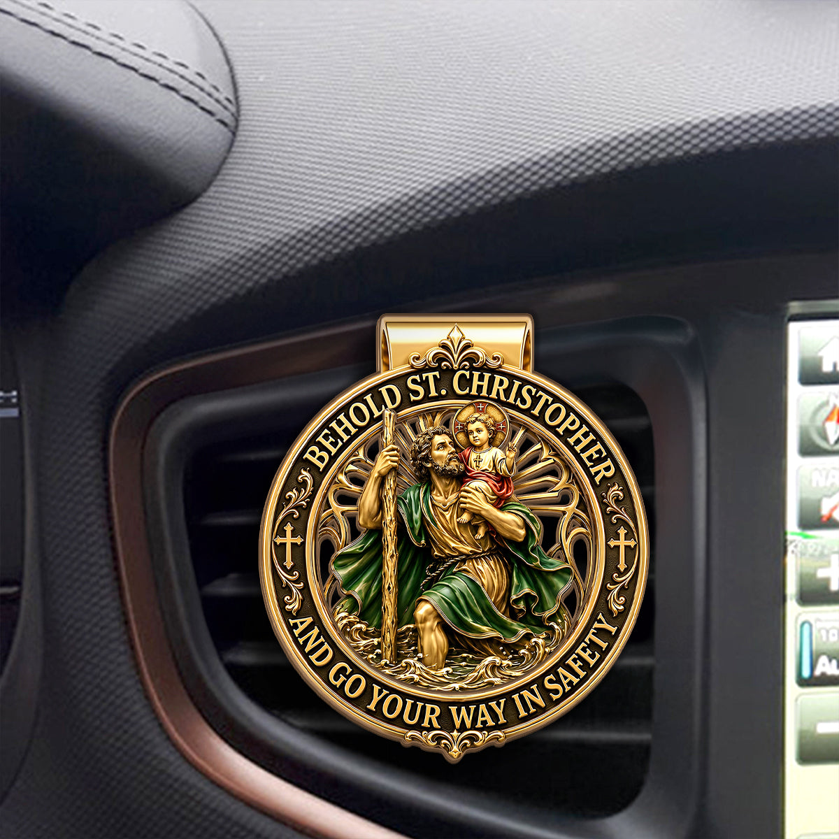 St. Christopher & Mary, Guardian Of Safe Journeys, Patron Saint Gift | Personalized Car Visor Clip