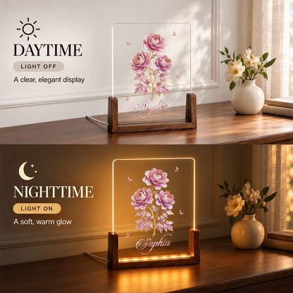 Beautiful Birth Month Flowers, Gift For Her | Personalized Night Light