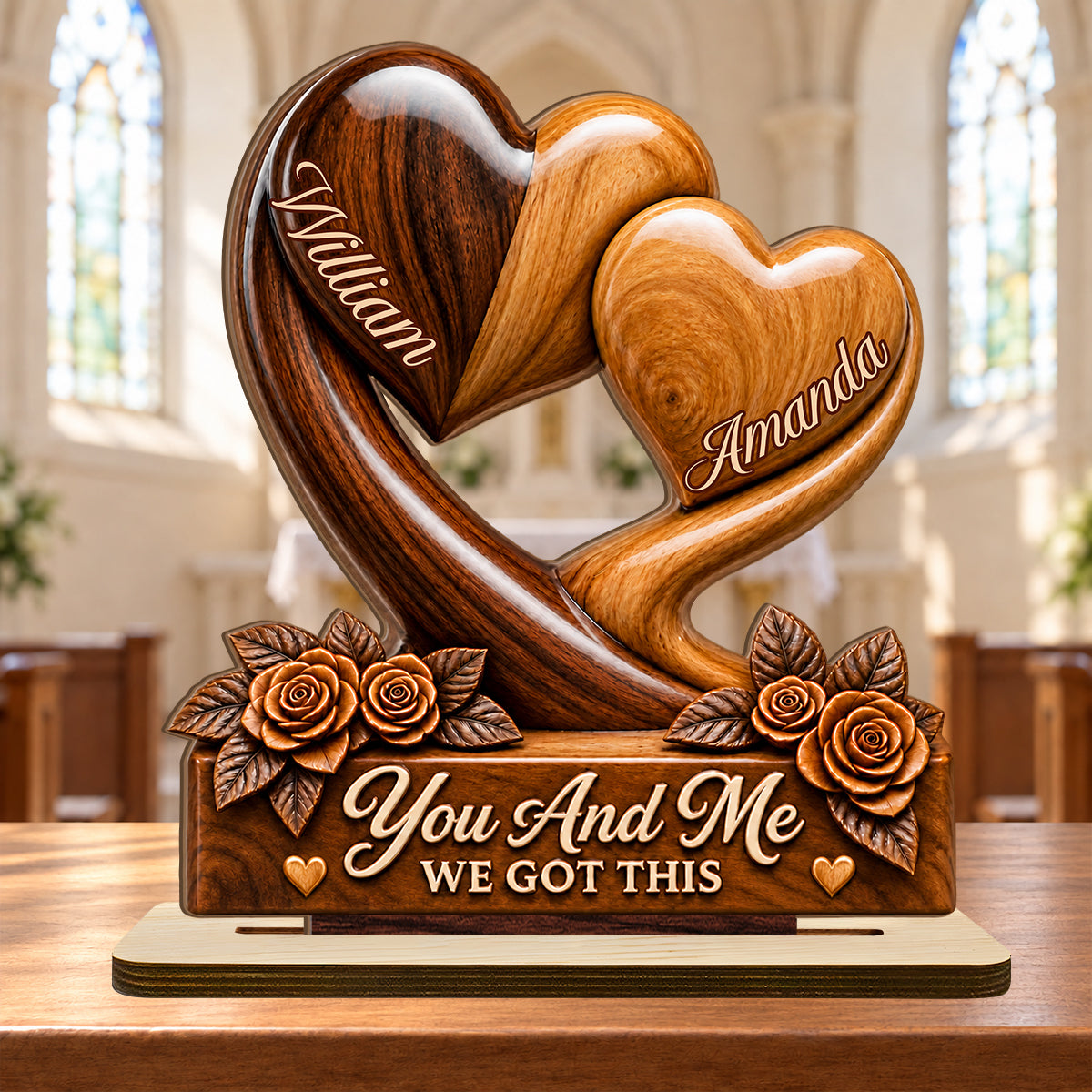 You And Me We Got This, Anniversary Gifts For Couples | Personalized 2-Layer Wood Plaque With Flat Base