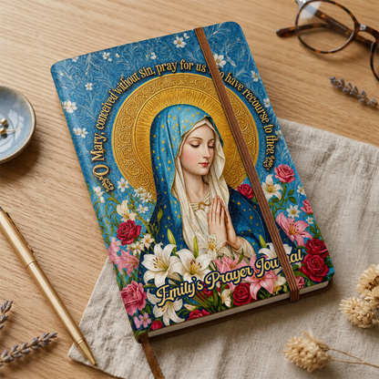 Our Lady Of Grace And Roses, Gift For Mom | Personalized Leather Cover Notebook