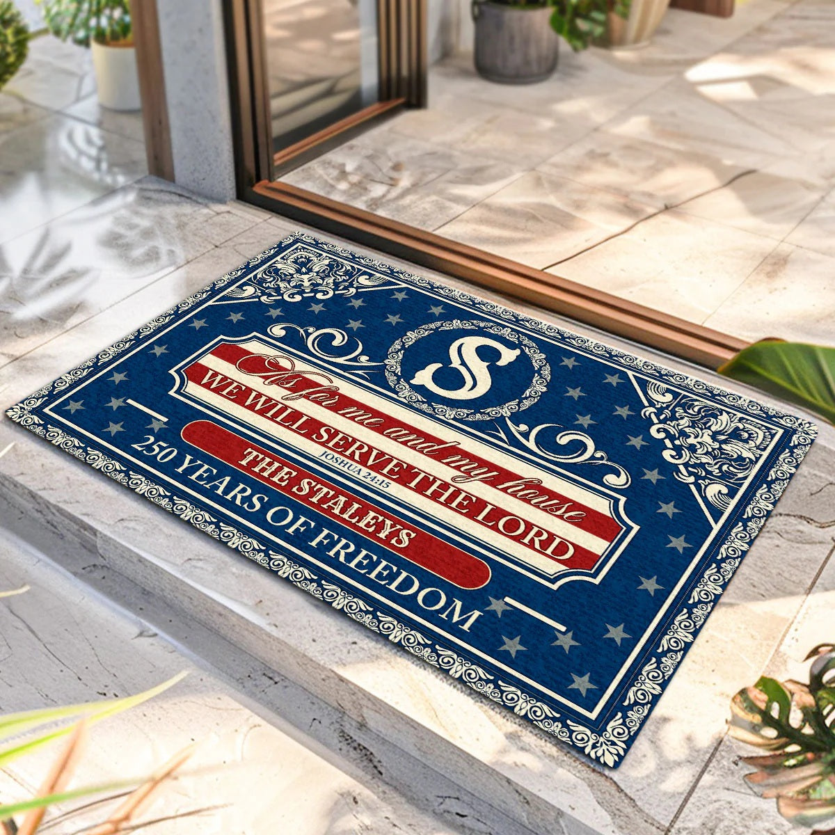 As For Me And My House We Will Serve The Lord - Personalized Doormat