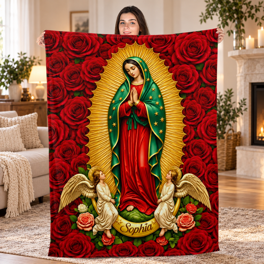 Our Lady Of Guadalupe In Roses, Gift For Family - Personalized Fleece Blanket