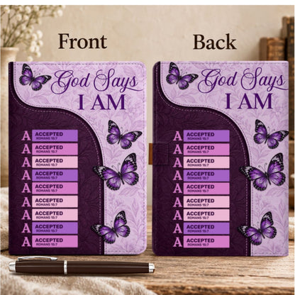 God Says I Am, Gift For Her | Personalized Leather Notebook & Pen Set