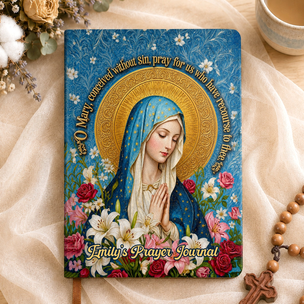 Our Lady Of Grace And Roses, Gift For Mom | Personalized Leather Cover Notebook