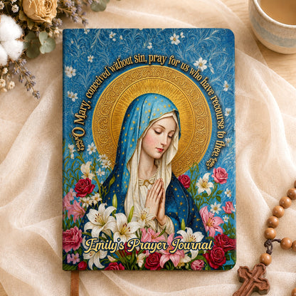 Our Lady Of Grace And Roses, Gift For Mom | Personalized Leather Cover Notebook