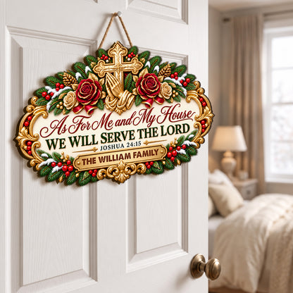 As For Me And My House We Will Serve The Lord, Gift For Christian Family | Personalized Wooden Door Sign