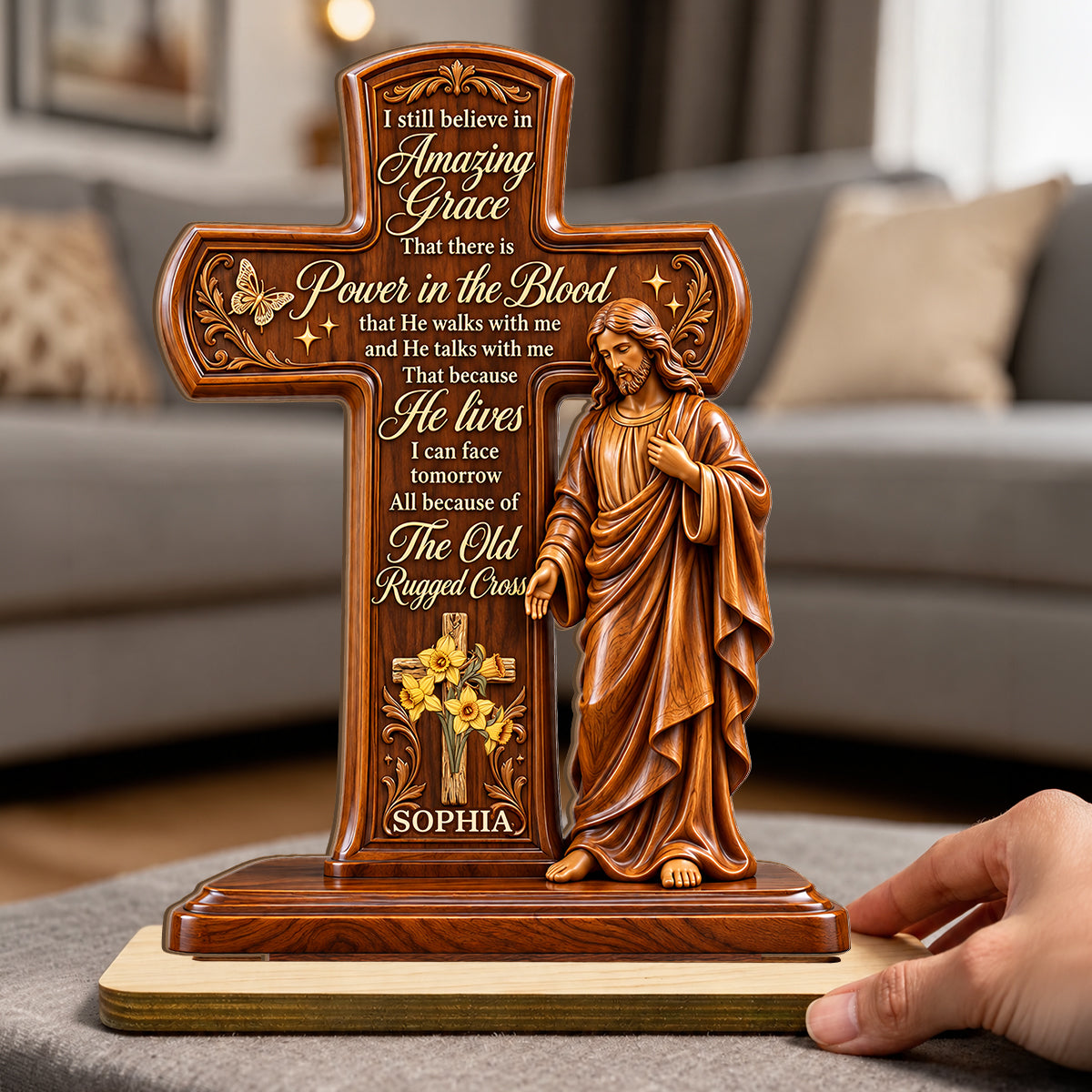 Amazing Grace, Gift For Loved One | Personalized 2-Layer Wood Plaque With Flat Base