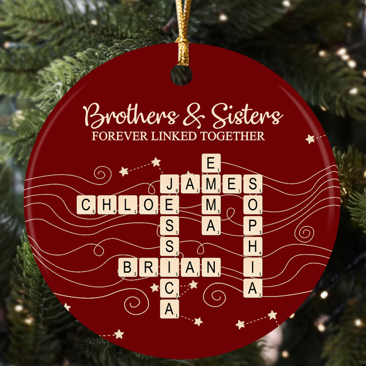 Brothers & Sisters Forever Linked Together, Sibling Gift | Personalized Round Shaped Ceramic Ornament