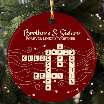 Brothers & Sisters Forever Linked Together, Sibling Gift | Personalized Round Shaped Ceramic Ornament