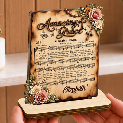 Amazing Grace, Gift For Mom | Personalized 2-Layer Wood Plaque With Flat Base