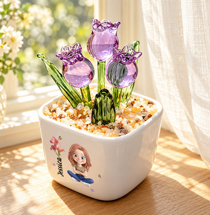 We Grow Beautifully, Birthday Gift For Women, Sister, Bestie | Personalized Glass Everlasting Tulips