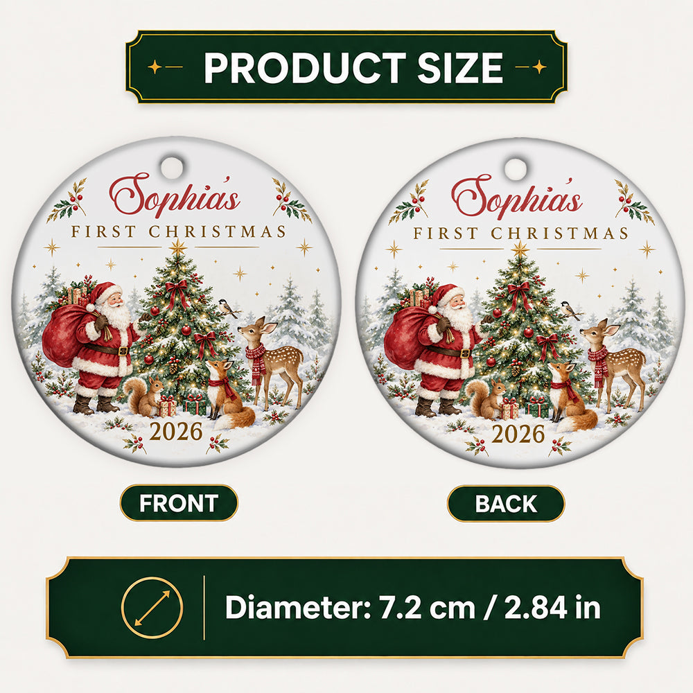 First Christmas, Gift For Family | Personalized Round Shaped Ceramic Ornament