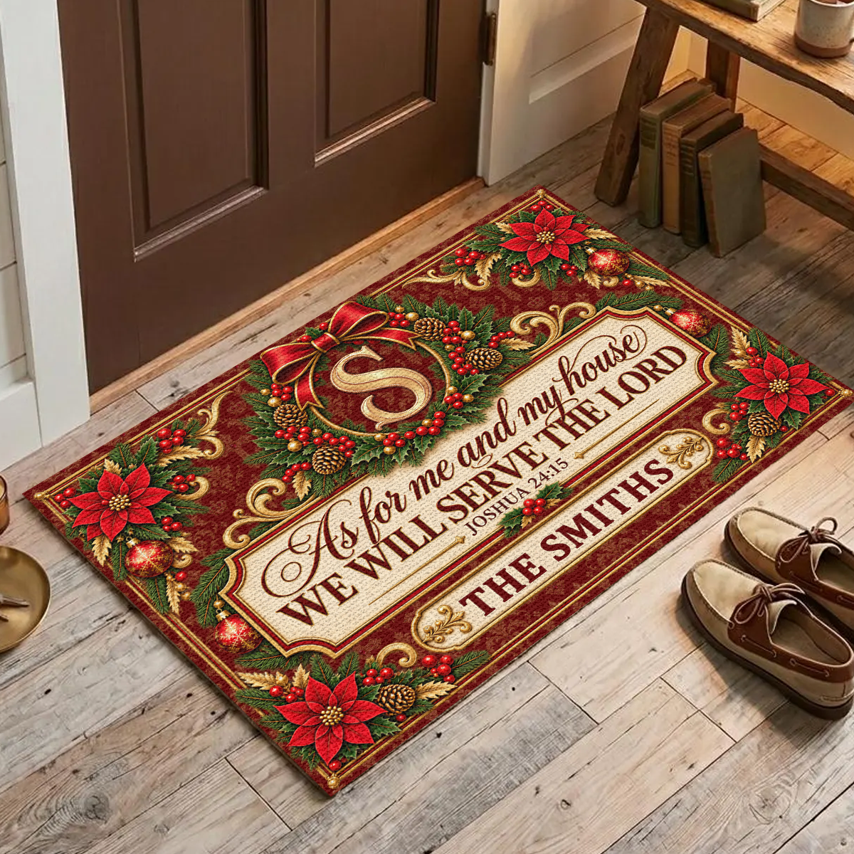 As For Me And My House We Will Serve The Lord, Gift For Christian Homeowner | Personalized Doormat