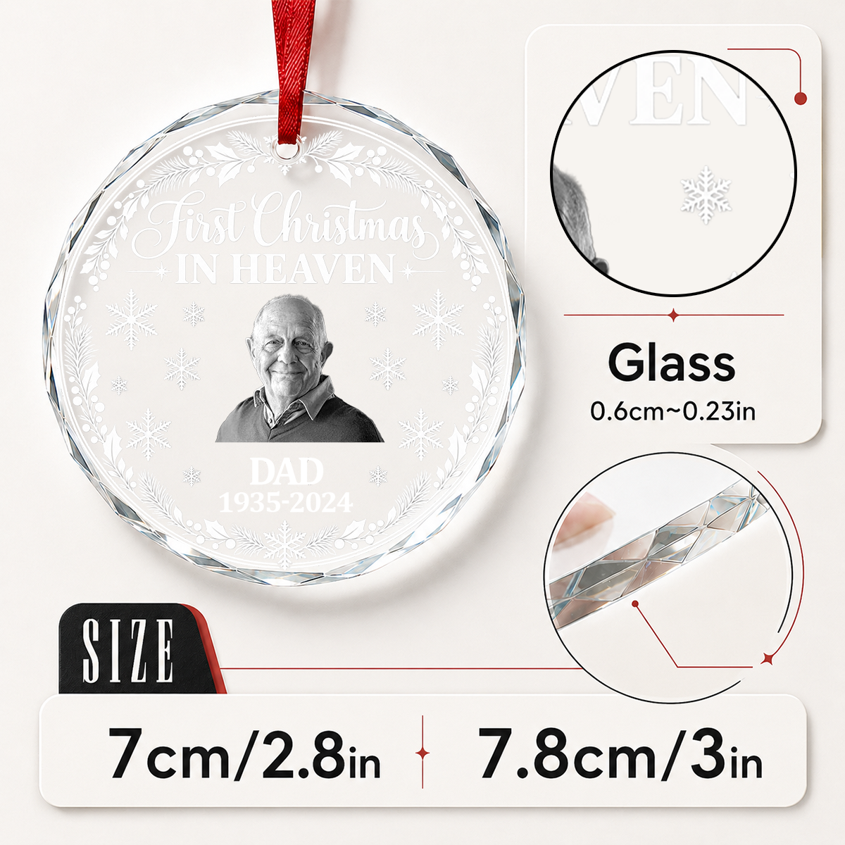 First Christmas In Heaven, Christmas Gifts For Family - Personalized Custom Glass Ornament