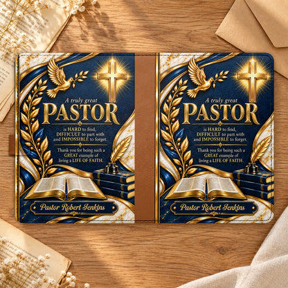 A Truly Great Pastor, Gift For Pastor | Personalized Leather Notebook & Pen Set