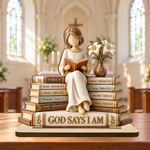 God Says I Am, Gift For Women | Personalized 2-Layer Wood Plaque With Flat Base